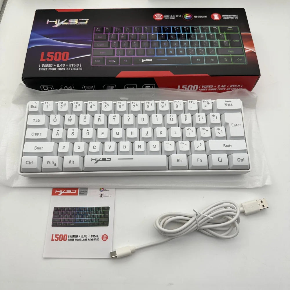 HXSJ L500 Compact 60% RGB Backlit Membrane Keyboard New Design 3-Mode ABS Rechargeable 2000mAh Type-c for Gaming Office Use