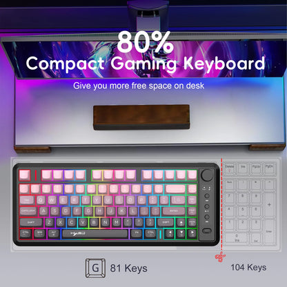 Hot Sale HXSJ L400 81-Key Ergonomic RGB Backlit Wireless Laptop Keyboard 3-Mode Gaming Portable Membrane New Condition