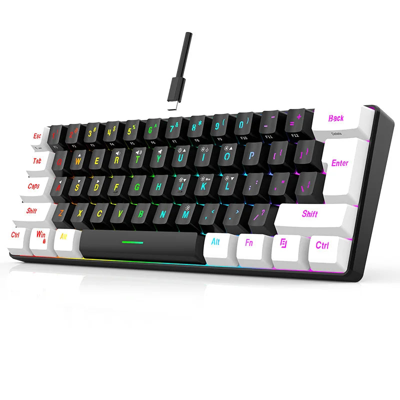 Factory Shipment 61 Keys Wired Mini RGB Luminous Game Mechanical Keyboard Business Office Portable Compact Computer Keyboard