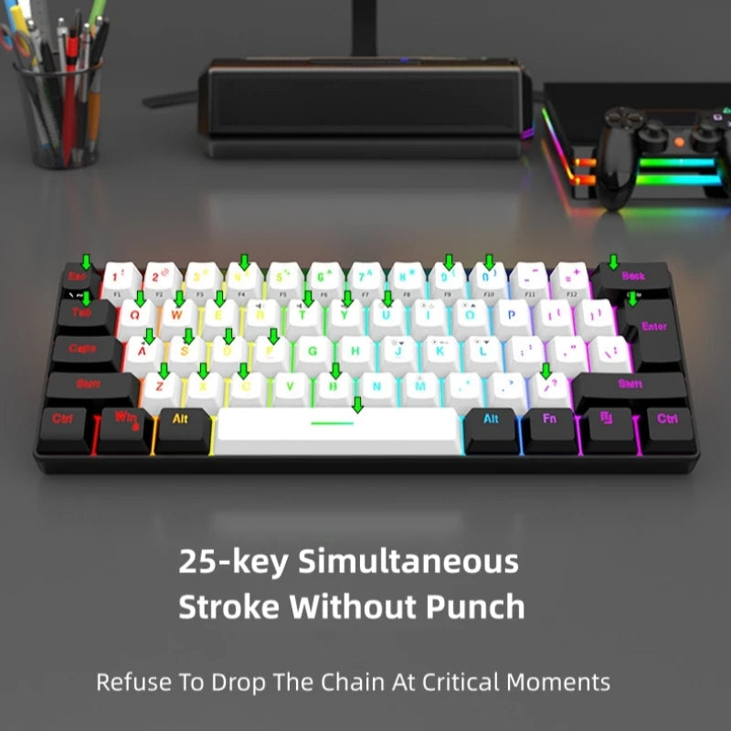 Factory Shipment 61 Keys Wired Mini RGB Luminous Game Mechanical Keyboard Business Office Portable Compact Computer Keyboard