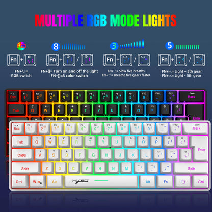 HXSJ L500 Compact 60% RGB Backlit Membrane Keyboard New Design 3-Mode ABS Rechargeable 2000mAh Type-c for Gaming Office Use