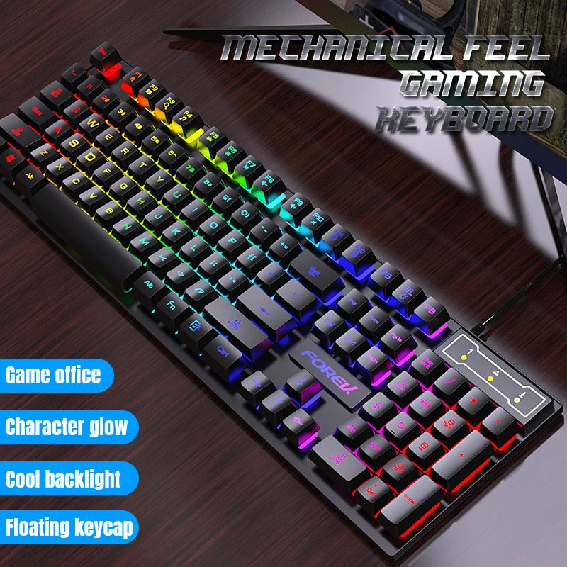 104 Keys Wired Gaming Keyboard Color Matching Backlit Mechanical Feel Programmable Floating Cap Key Computer E-sports