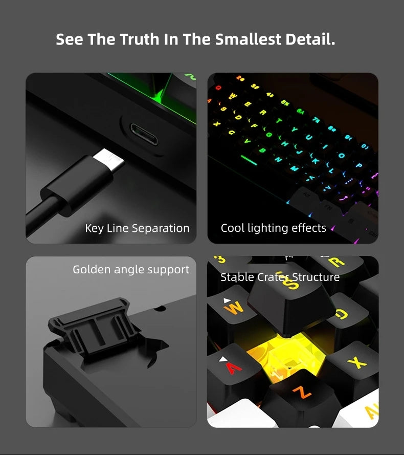 Factory Shipment 61 Keys Wired Mini RGB Luminous Game Mechanical Keyboard Business Office Portable Compact Computer Keyboard