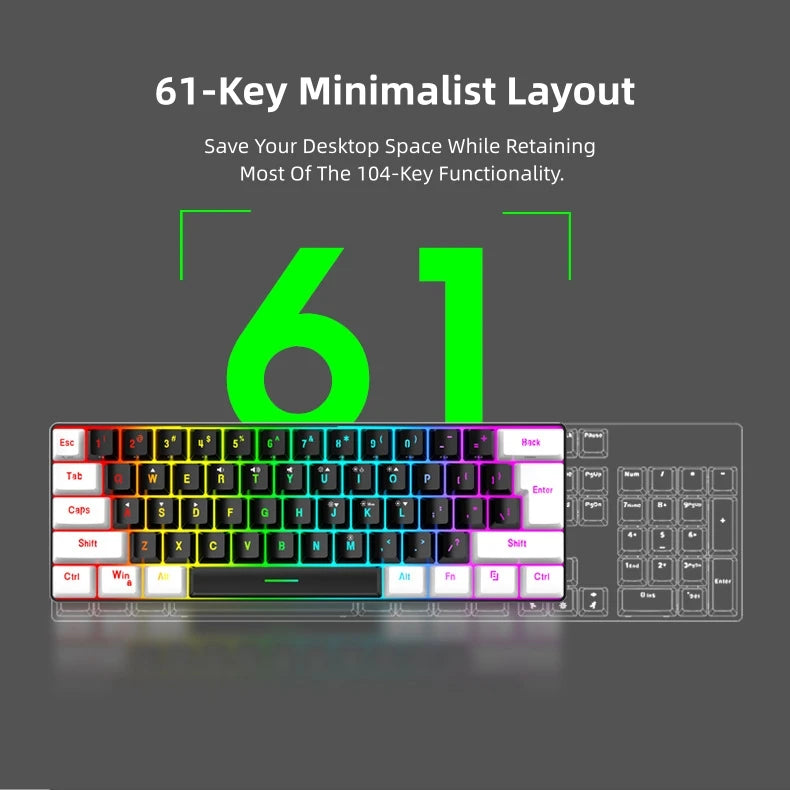 Factory Shipment 61 Keys Wired Mini RGB Luminous Game Mechanical Keyboard Business Office Portable Compact Computer Keyboard