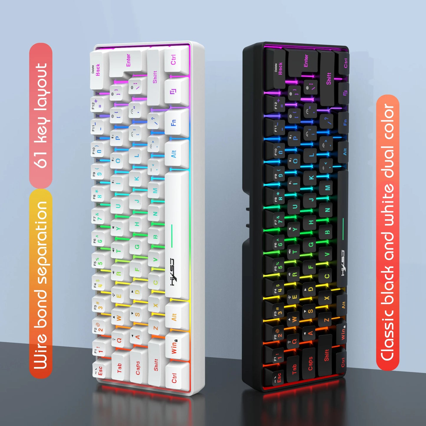 HXSJ L500 Compact 60% RGB Backlit Membrane Keyboard New Design 3-Mode ABS Rechargeable 2000mAh Type-c for Gaming Office Use