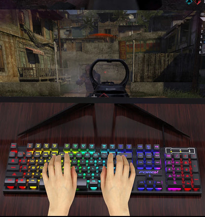 104 Keys Wired Gaming Keyboard Color Matching Backlit Mechanical Feel Programmable Floating Cap Key Computer E-sports