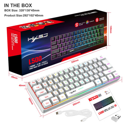 HXSJ L500 Compact 60% RGB Backlit Membrane Keyboard New Design 3-Mode ABS Rechargeable 2000mAh Type-c for Gaming Office Use