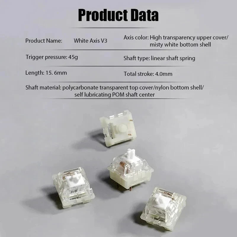 KTT Kang White V3 Switches Mechanical Keyboard Linear Switch 3 Pin Custom Cherry RGB SMD Gaming Compatible Hot Swap MX Switch